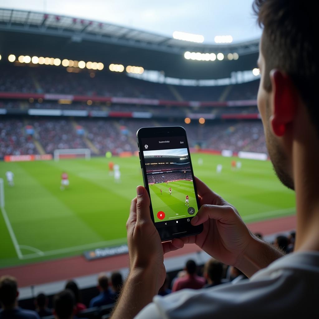 Watching Live Football on a Phone at a Stadium