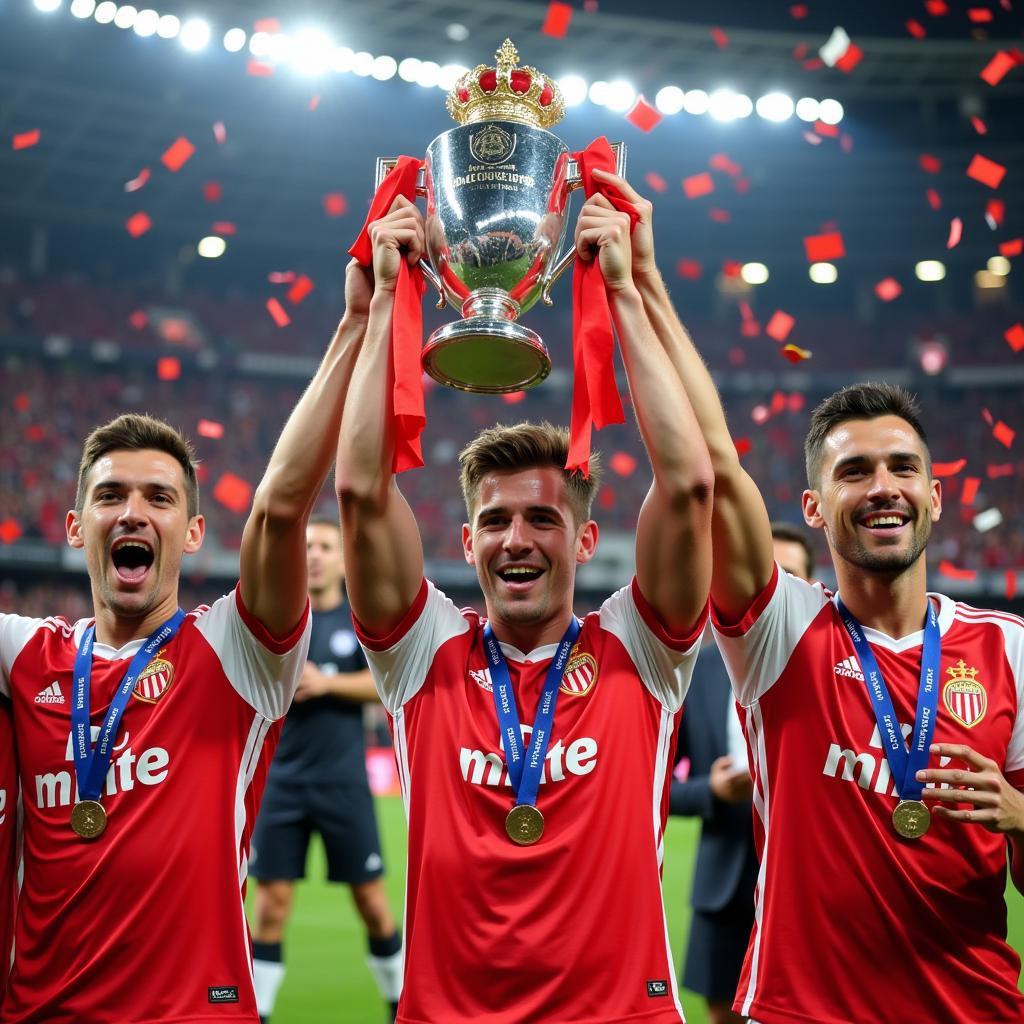 Monaco players celebrating their Ligue 1 title