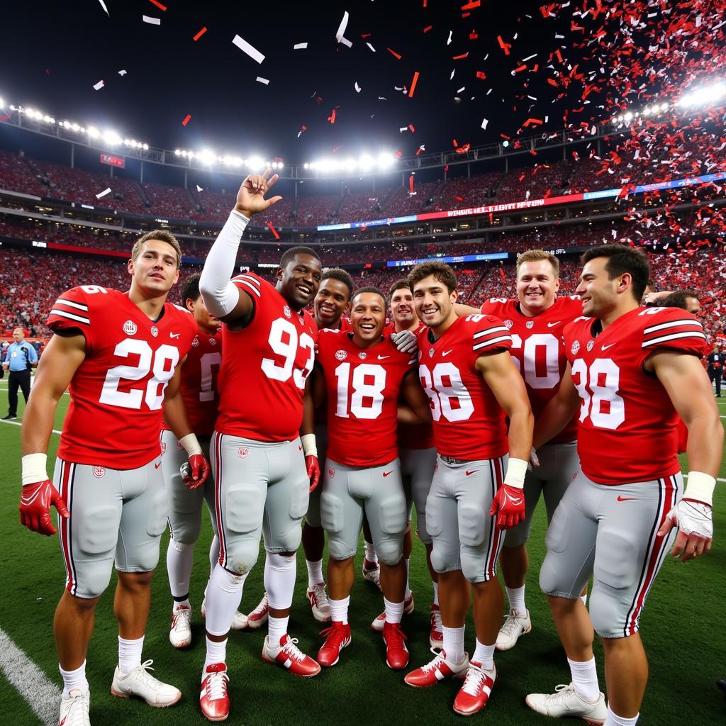 Ohio State Buckeyes celebrating their victory in the 2015 College Football National Championship