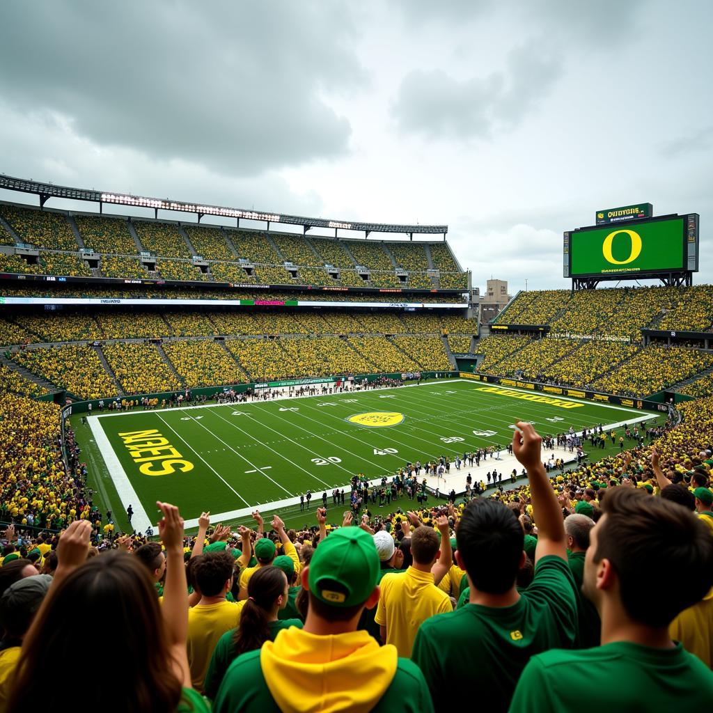 Oregon Ducks Football Fans Cheering in the Stadium