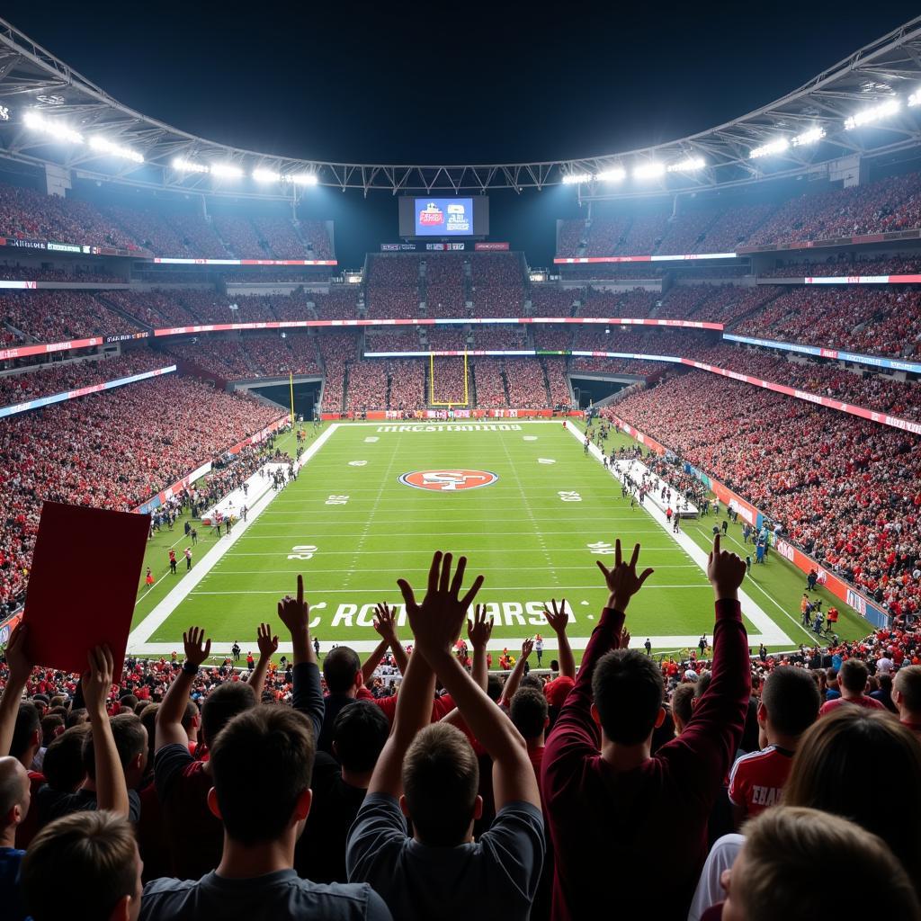 Fans cheering at a live football game