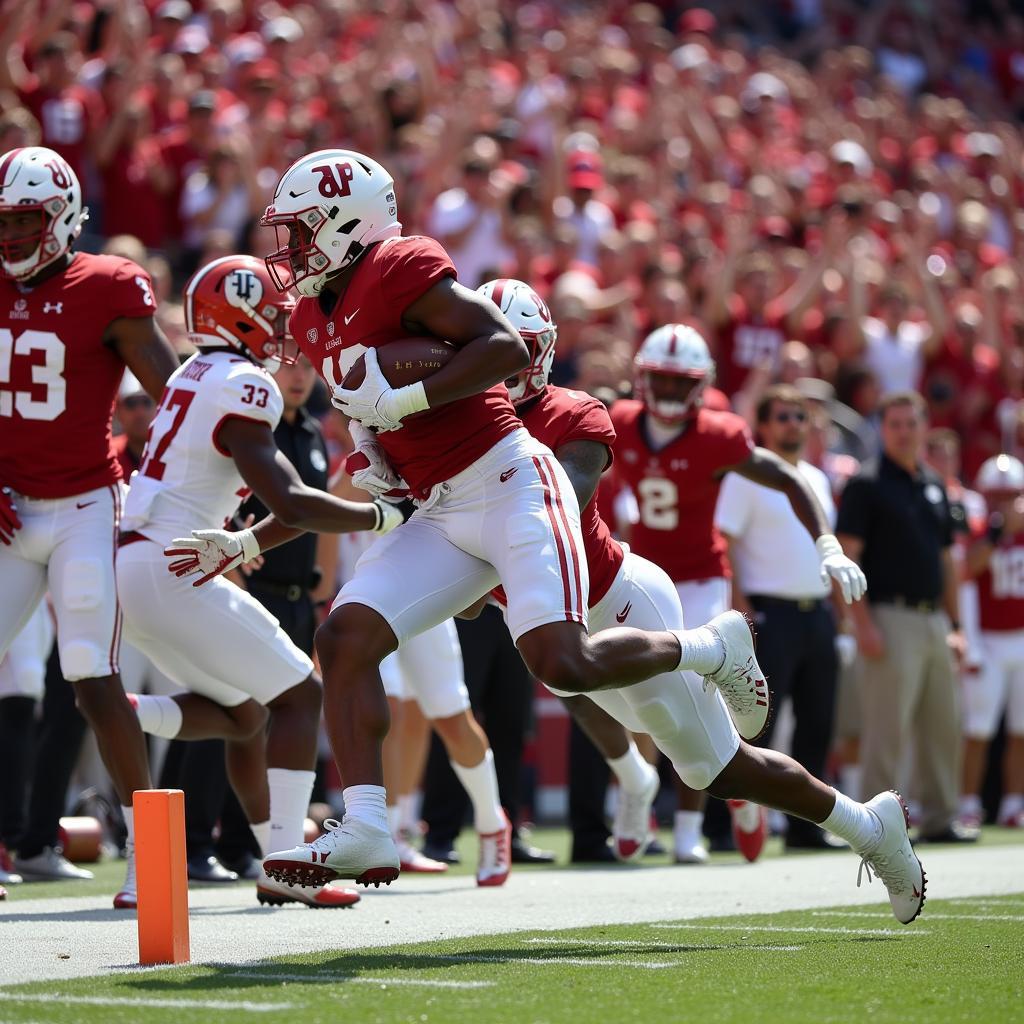 College football player scoring a touchdown