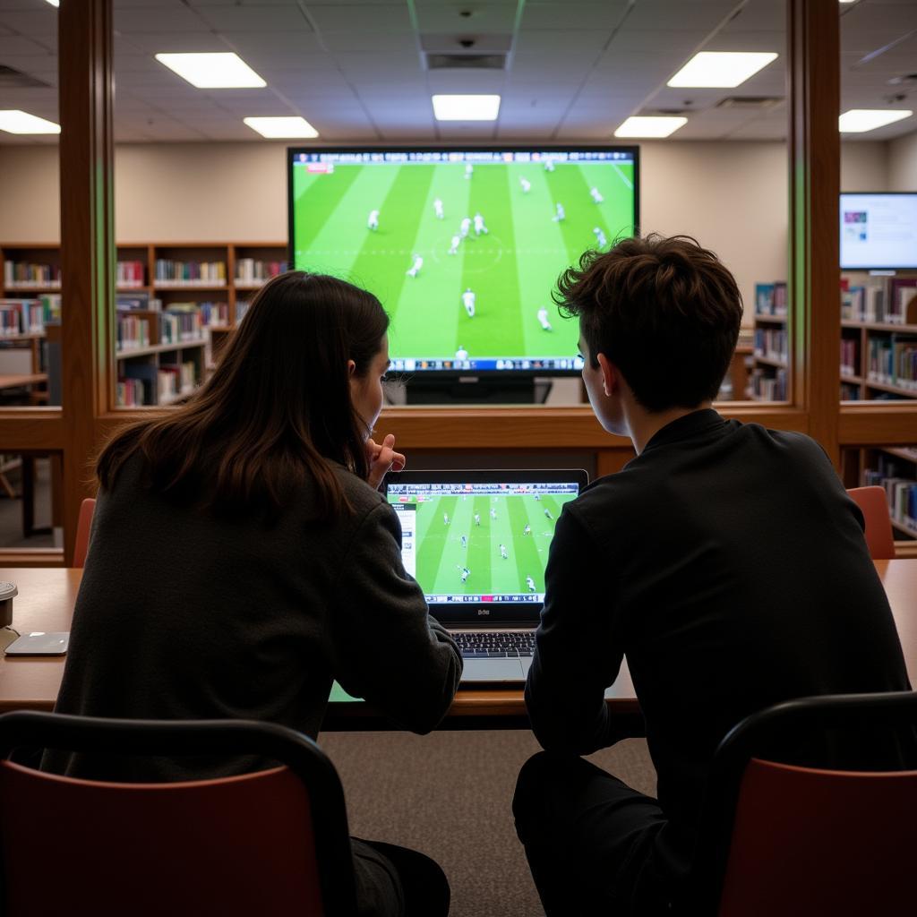 Students Watching College Football on Laptop