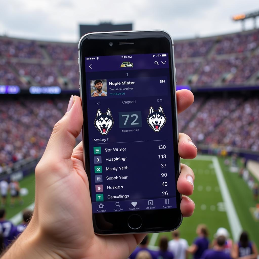 UW Huskies Football Live Score Update on Mobile Device