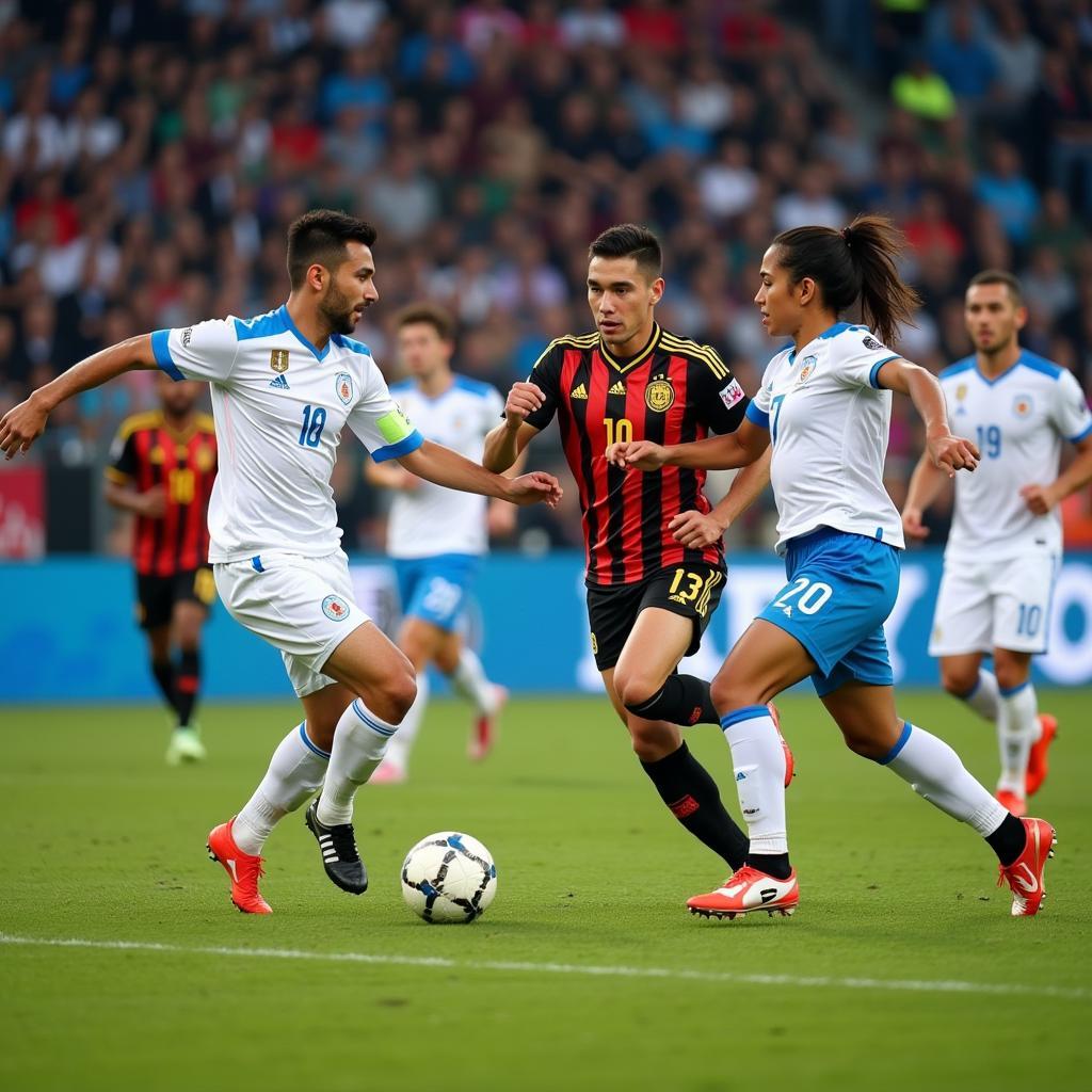 Uzbekistan national football team playing a match