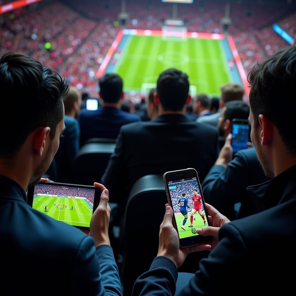 Fans watching Arabic football live on mobile devices while commuting