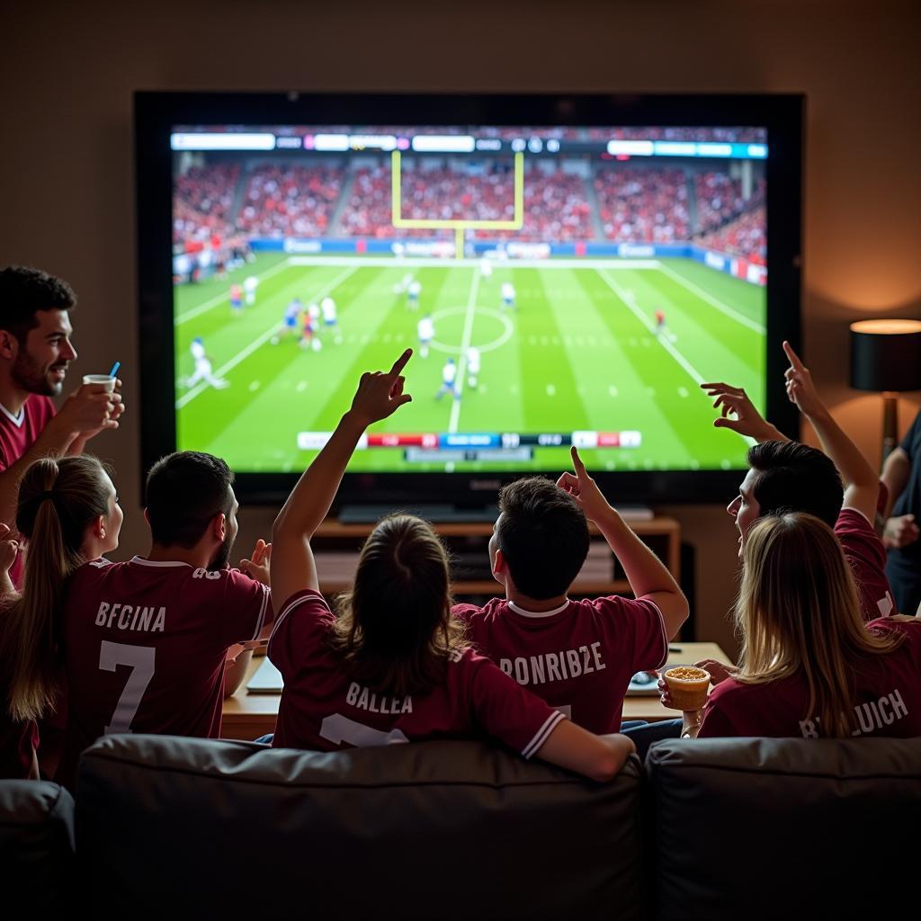 Watching College Football with Friends: A group of friends enjoying a game together.