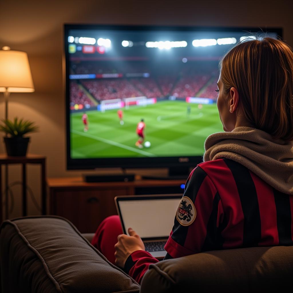 Woman Watching Football on Laptop